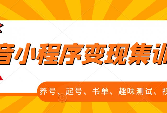 抖音小程序变现集训课，养号、起号、书单、趣味测试、视频剪辑，全套流程-多米来