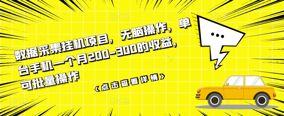 数据采集挂机项目，无脑操作，单台手机一个月200-300的收益，可批量操作-多米来