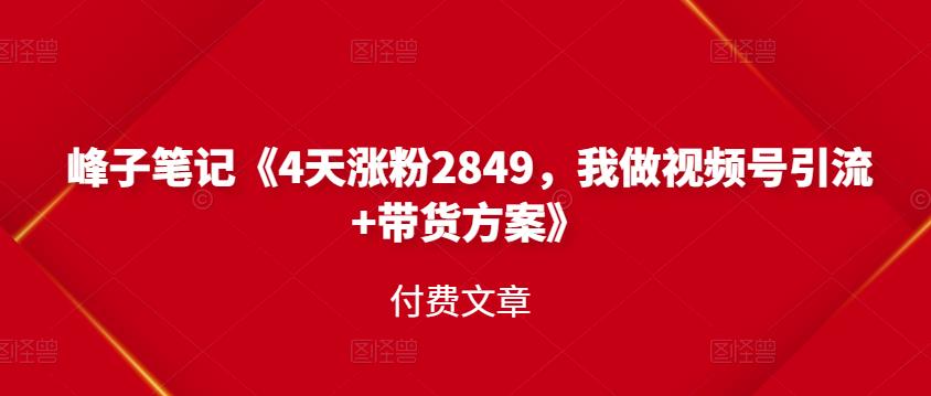 峰子笔记《4天涨粉2849，我做视频号引流 带货方案》付费文章-多米来