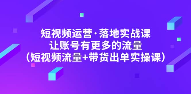 短视频运营·落地实战课 让账号有更多的流量（短视频流量 带货出单实操）-多米来