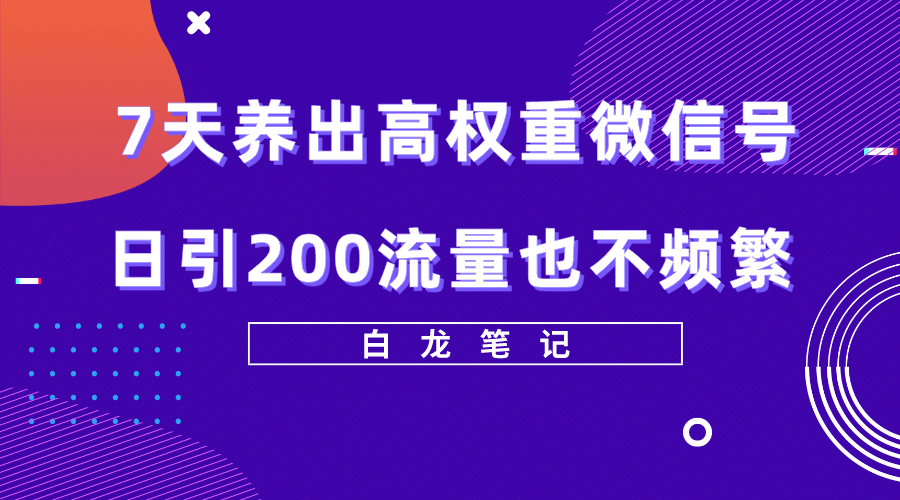 7天养出高权重微信号，日引200流量也不频繁，方法价值3680元-多米来