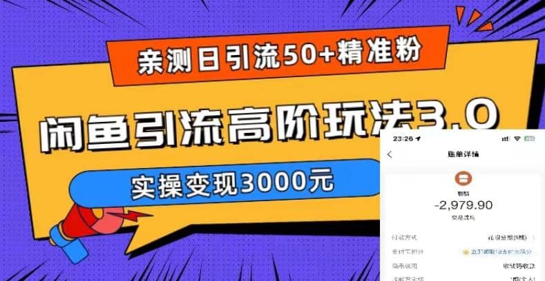 实测日引50 精准粉，闲鱼引流高阶玩法3.0，实操变现3000元-多米来