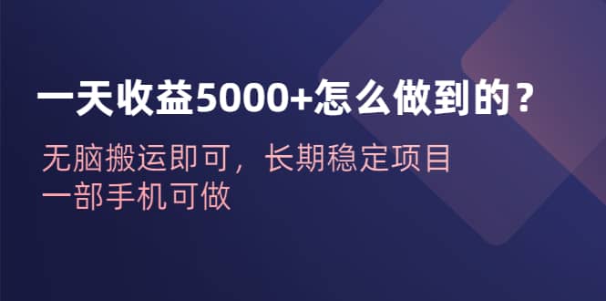 一天收益5000 怎么做到的？无脑搬运即可，长期稳定项目，一部手机可做-多米来