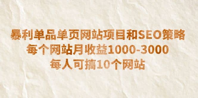 暴利单品单页网站项目和SEO策略 每个网站月收益1000-3000 每人可搞10个-多米来