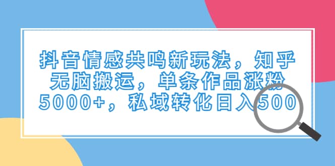 抖音情感共鸣新玩法，知乎无脑搬运，单条作品涨粉5000 ，私域转化日入500-多米来